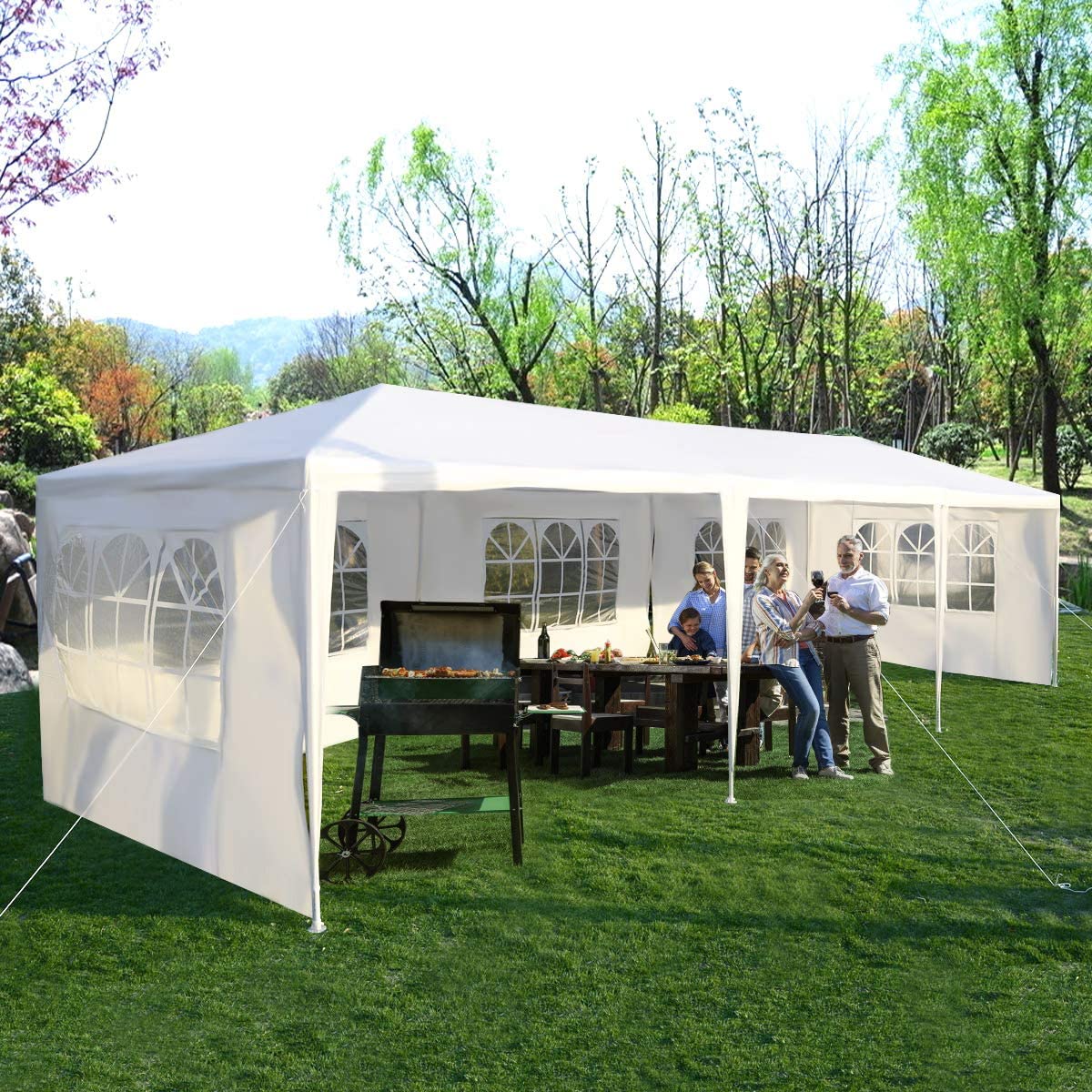 Baštenska tenda 9 × 3 m sa bočnim stranicama – Bela
