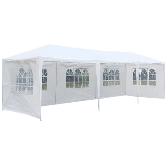 Baštenska tenda 9 × 3 m sa bočnim stranicama – Bela