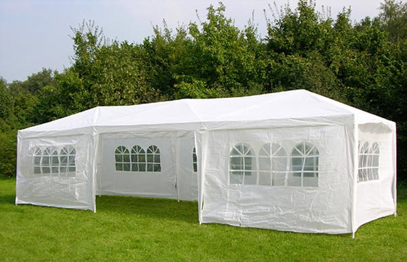 Baštenska tenda 9 × 3 m sa bočnim stranicama – Bela