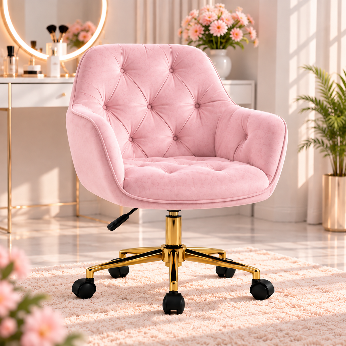 BLOSSOM stolica – premium velur sa zlatnim nogarima