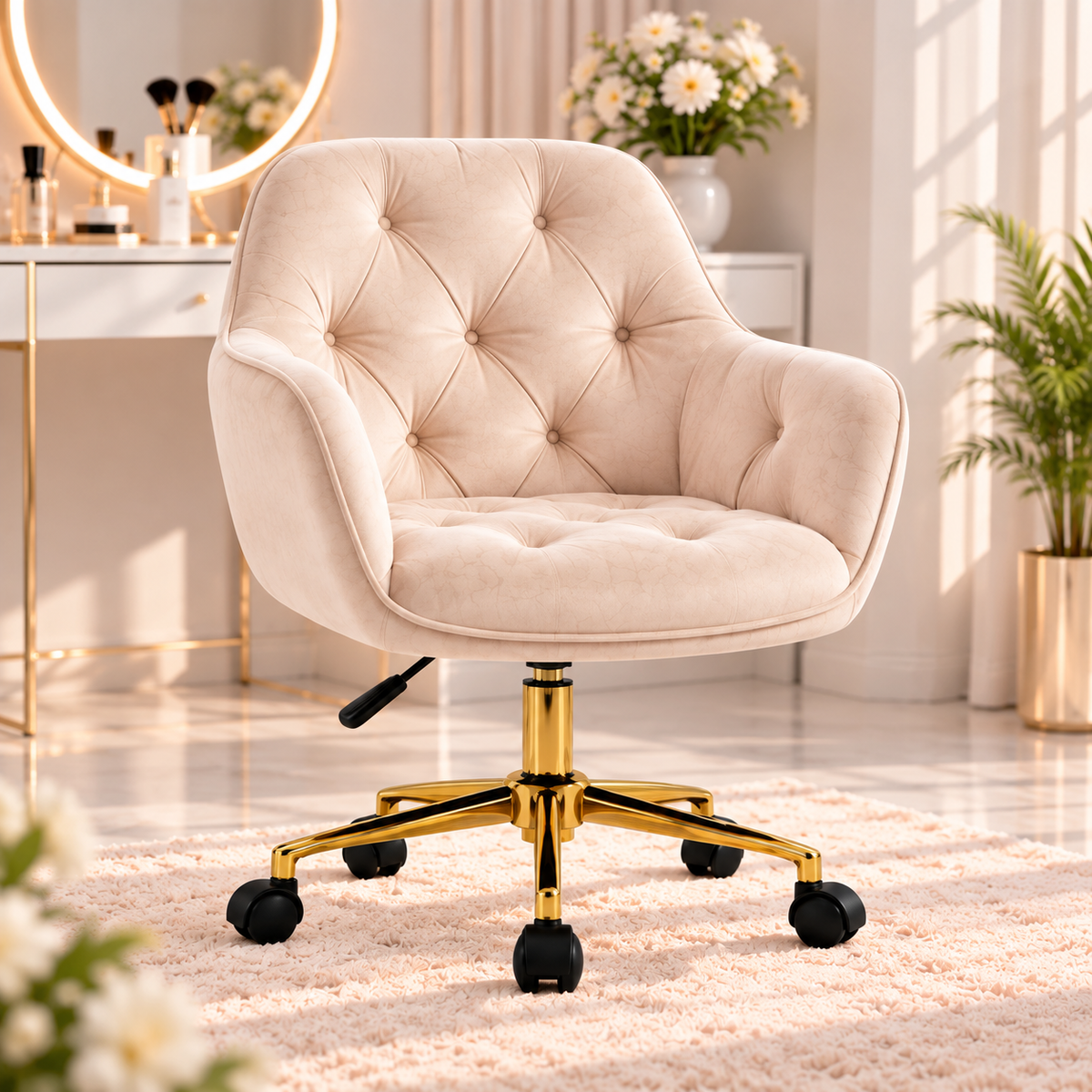 BLOSSOM stolica – premium velur sa zlatnim nogarima