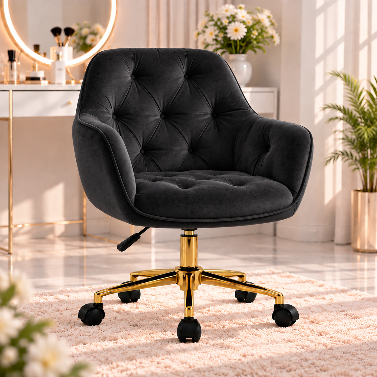 BLOSSOM stolica – premium velur sa zlatnim nogarima